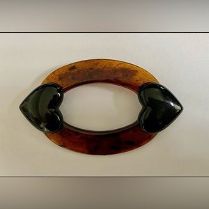 Faux Tortoise and Hearts Acrylic Pin  /. Brooch